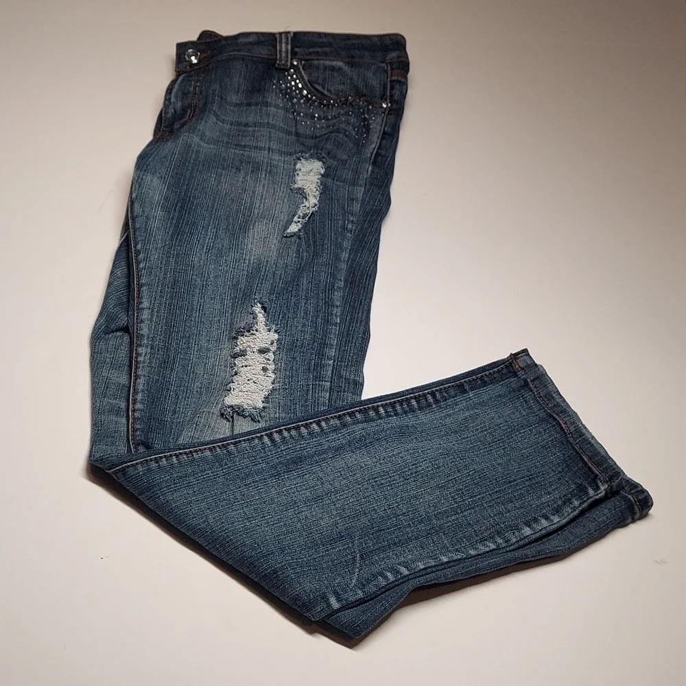 Decibel Women's Distressed Jeans with Rhinestones